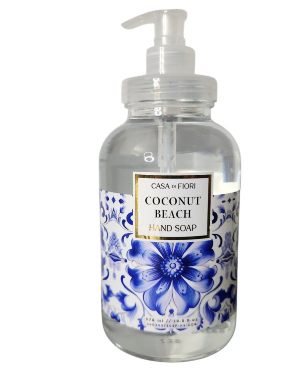 Casa Di Fiori Coconut Beach Liquid Hand Soap Wash 19.5 fl oz Glass Bottle